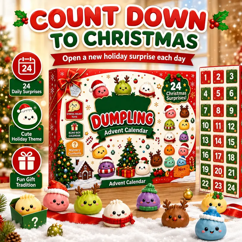 2026 Dumpling Squishy Advent Calendar - Indoor Recreation Stress Relief Toy, 24 Surprise Kawaii Mini Food Squishy Figures, Cute Christmas Countdown Holiday Gift