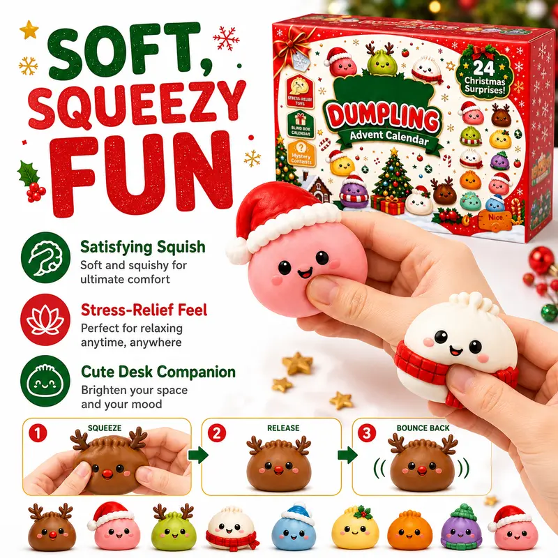 2026 Dumpling Squishy Advent Calendar - Indoor Recreation Stress Relief Toy, 24 Surprise Kawaii Mini Food Squishy Figures, Cute Christmas Countdown Holiday Gift
