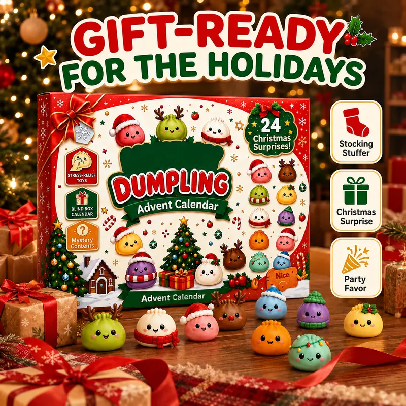 2026 Dumpling Squishy Advent Calendar - Indoor Recreation Stress Relief Toy, 24 Surprise Kawaii Mini Food Squishy Figures, Cute Christmas Countdown Holiday Gift