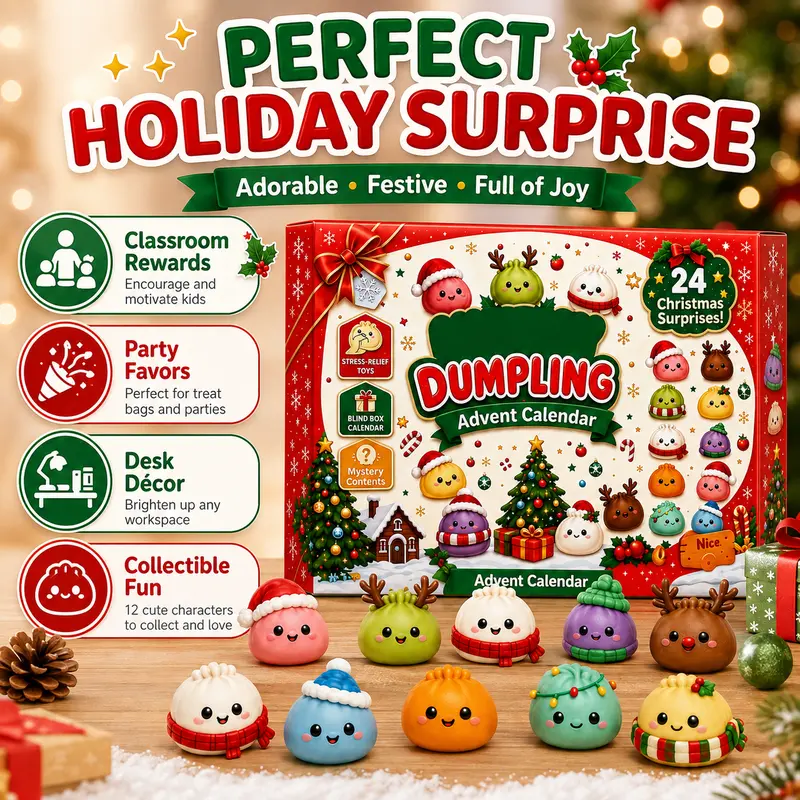 2026 Dumpling Squishy Advent Calendar - Indoor Recreation Stress Relief Toy, 24 Surprise Kawaii Mini Food Squishy Figures, Cute Christmas Countdown Holiday Gift