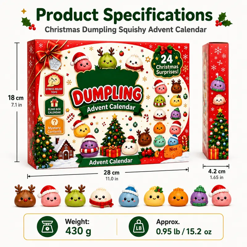 2026 Dumpling Squishy Advent Calendar - Indoor Recreation Stress Relief Toy, 24 Surprise Kawaii Mini Food Squishy Figures, Cute Christmas Countdown Holiday Gift